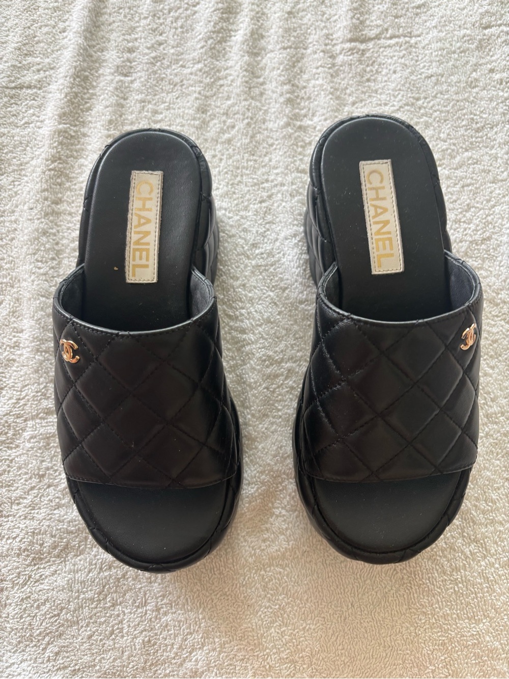 Chanel Black Quilted Lambskin  Platform Slide Sandals - Picture 2 of 7